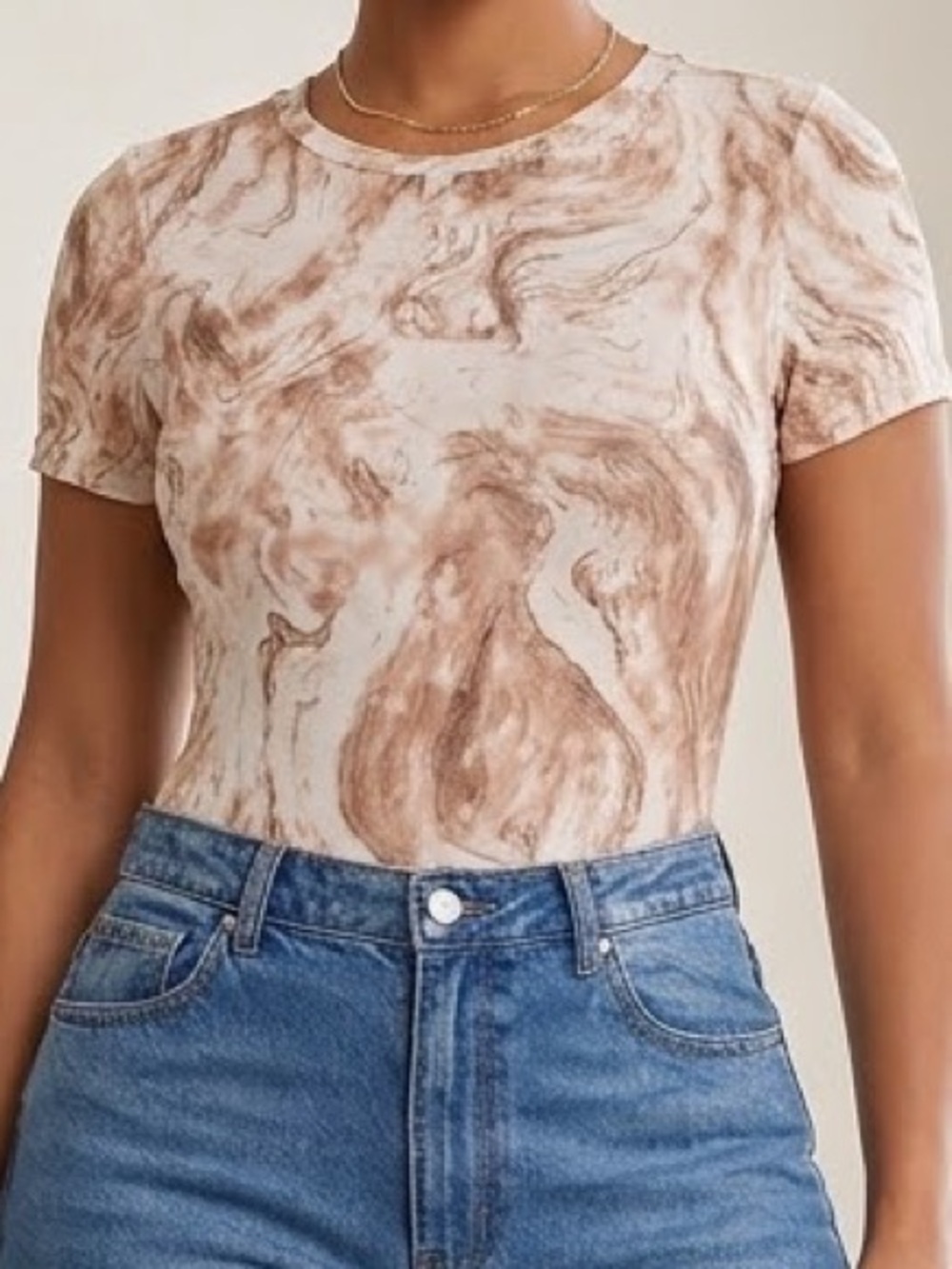 SHEIN Marble Bodysuit in Cream & Brown